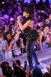 Rihanna in skin tight leather trousers performs during the Much Music Video Awards in Toronto