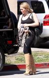 Hilary Duff in black top and tight black tights leaving pilates class in Studio City - Hot Celebs Home